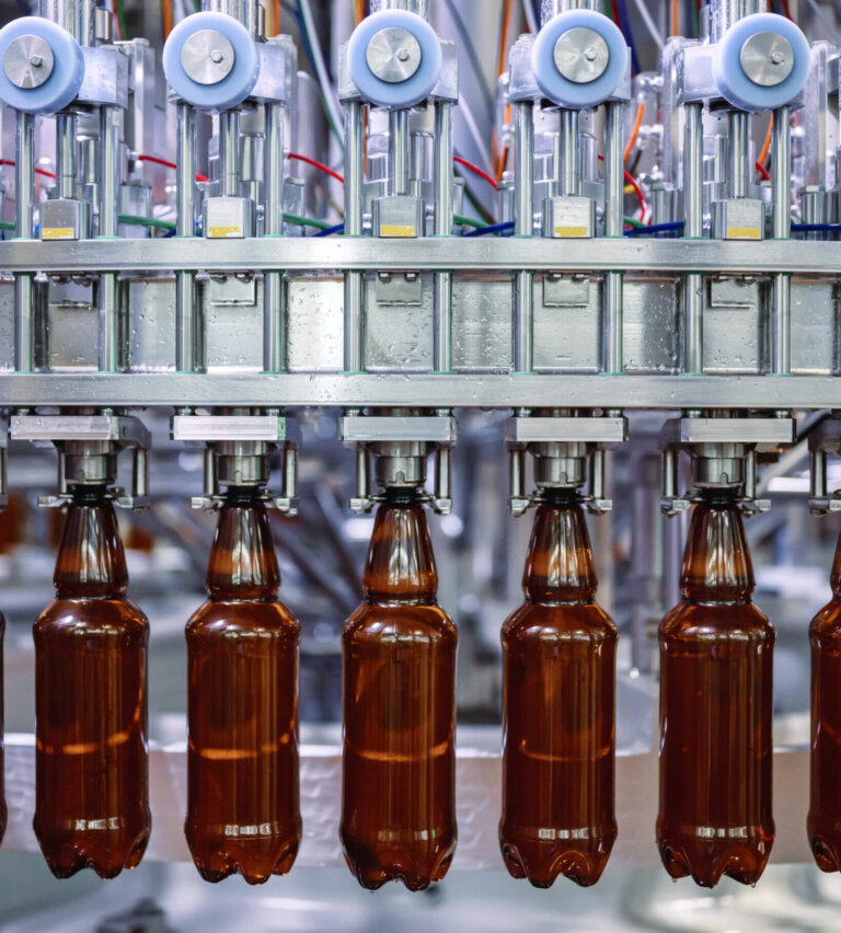 Bottling facility filling brown bottles